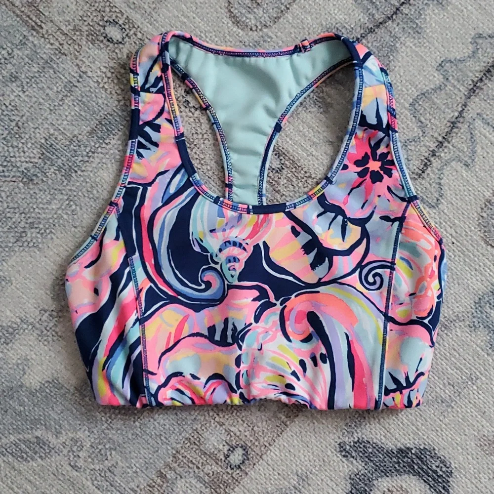 Lilly Pulitzer Luxletic Sports Bra Pink Blue Shell SzXXS.